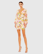 Multicolor Sequined Floral Long Sleeve Mini Dress